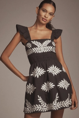 By Anthropologie Ruffle-Strap Embroidered Smocked Mini Dress | Anthropologie (US)