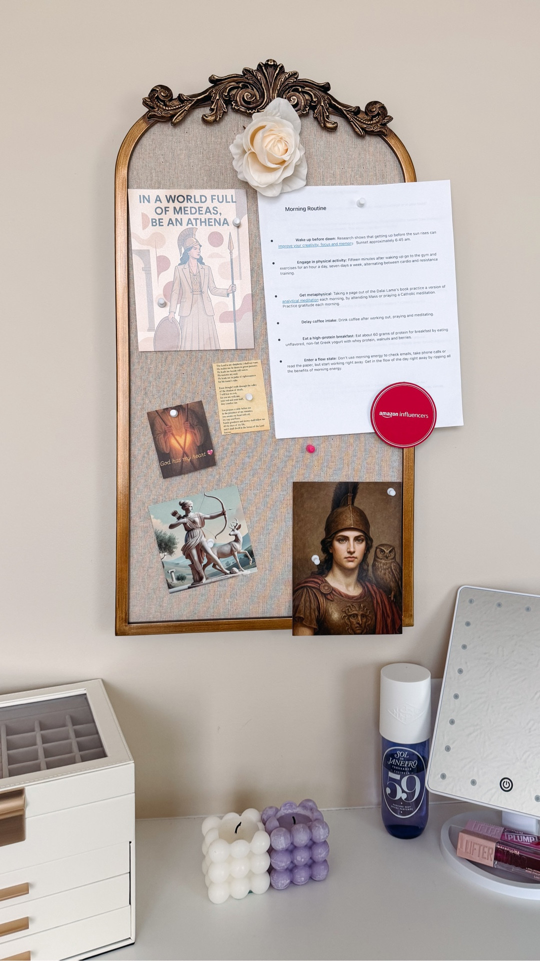 Upgrade your morning routine with this gorgeous pinboard and vanity mirror 🌸✨ Check out my favorite products for a stylish and efficient setup! #PinBoard #HomeDecor #NewYearReset

#LTKHome #LTKSaleAlert #LTKGiftGuide