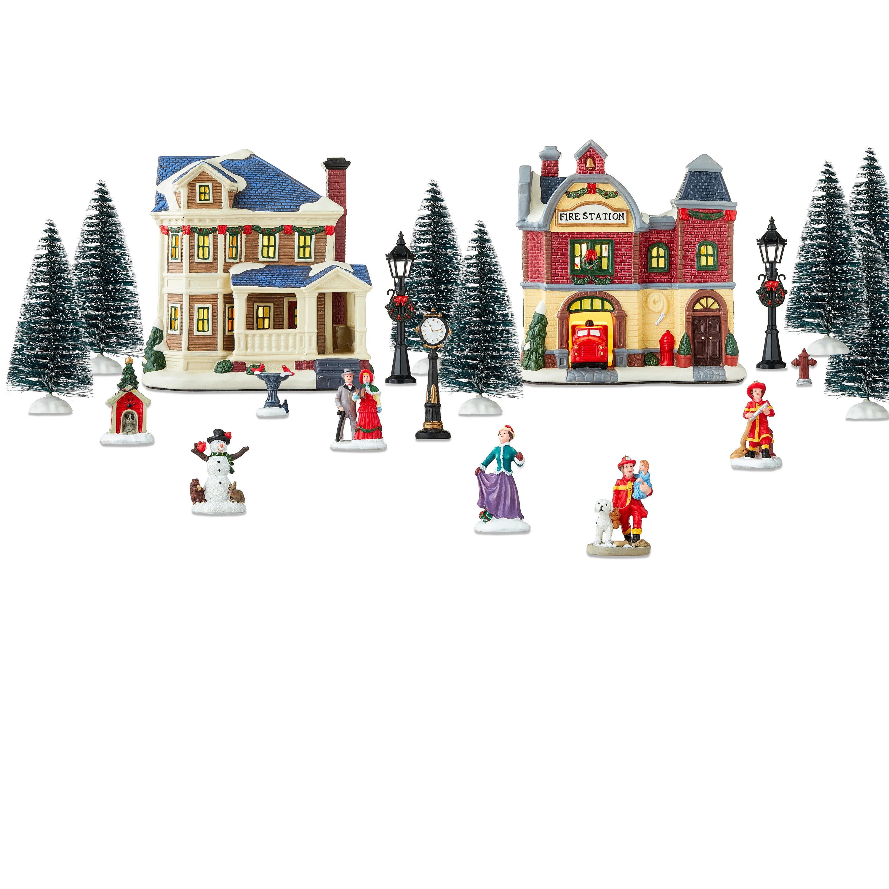 Light-Up 20-Piece Christmas Village Set, Included 2 Porcelain House by Holiday Time | Walmart (US)