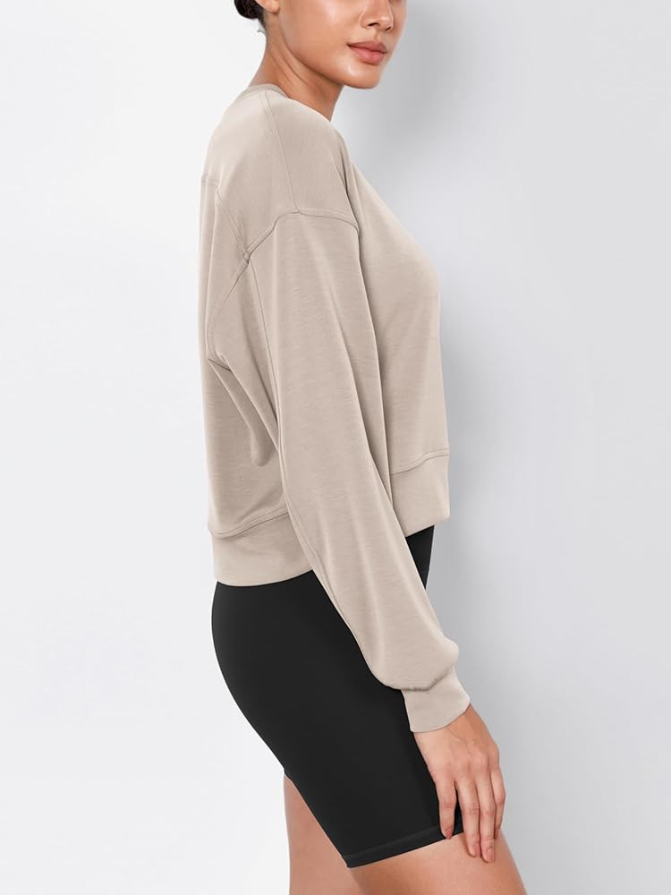 ODODOS Modal Soft Long Sleeve Cropped Sweatshirts for Women Oversized Crew Neck Pullover Crop Top | Amazon (US)
