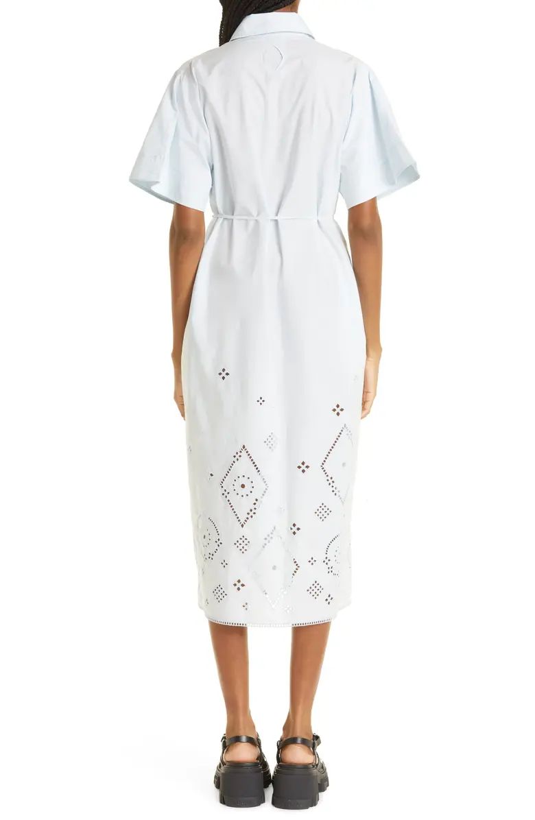 Ganni Belted Organic Cotton Broderie Anglaise Midi Shirtdress | Nordstrom | Nordstrom