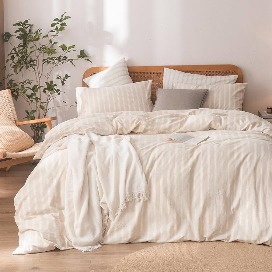 BESTOUCH Duvet Cover Set 100% Washed Cotton Linen Feel Super Soft Comfortable Chic Lightweight 3 ... | Amazon (US)