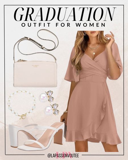Elegance meets sophistication in this graduation ensemble. Adorned with timeless pearl accessories, a chic wrap dress steals the spotlight. Paired with delicate pearl stud earrings, a bracelet, and a crossbody bag for practicality, topped off with heeled sandals for that confident stride into the future. Ready to conquer the world!

#LTKSeasonal #LTKfindsunder100 #LTKstyletip