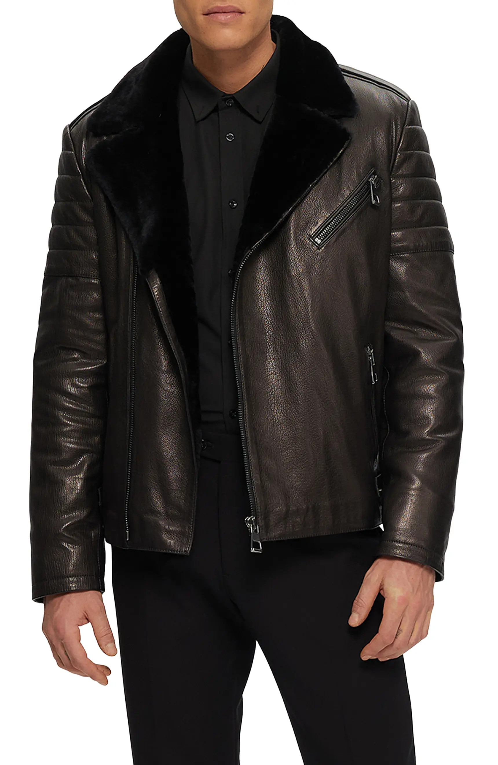Mens Nappa Moto Jacket with Genuine Shearling | Nordstrom