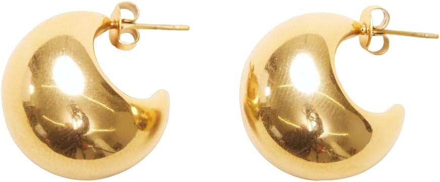 18K Gold Plated Titanium Chunky Ball Earrings, Timeless Gold Hoops, Never Tarnish | Amazon (US)