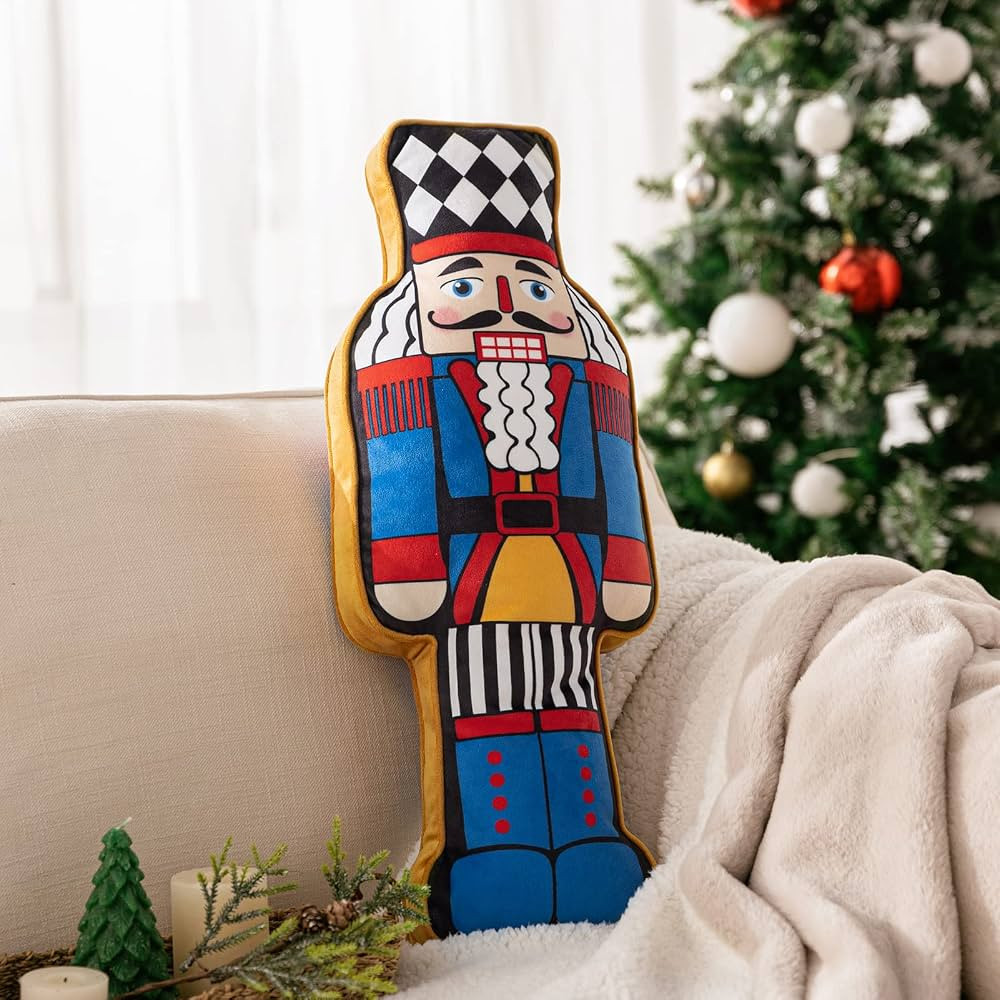 Ashler Nutcracker Christmas Throw Pillow, Nutcracker Hooked Shaped Pillow, Velvet Throw Pillows, ... | Amazon (US)