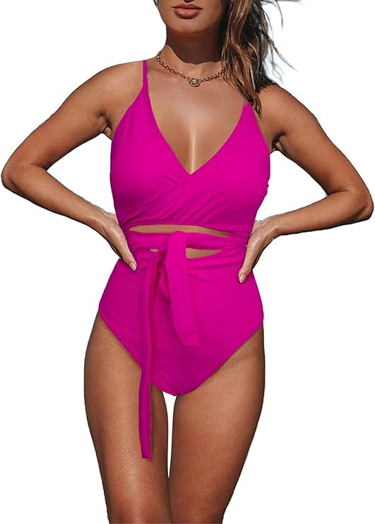 Avanova Womens Zebra Print High Waist One Piece Swimsuit Cut Out Tie Front Bathing Suit | Amazon (US)