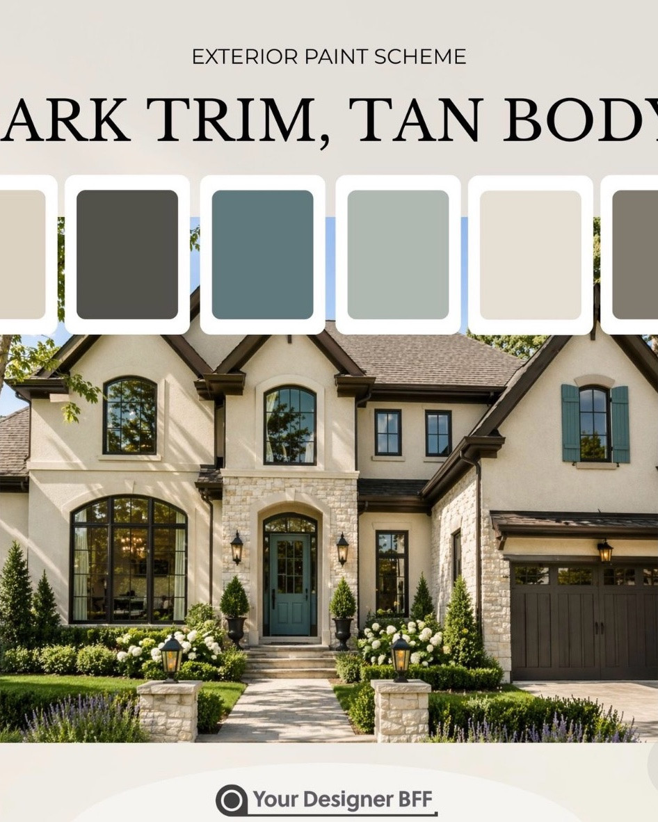 Choosing exterior paint colors can feel overwhelming… especially when you’re trying to coordinate body color, trim, shutters, stone, roofing, and all the undertones in between.

That’s exactly why I create professionally curated paint palettes that are designed to actually work together in real homes.

This warm tan exterior palette with dark trim creates a timeless, upscale look that feels both classic and inviting. Perfect for homeowners planning a new build, exterior repaint, renovation, or simply wanting a more cohesive curb appeal.

Every palette is designed to help you:
• Avoid costly paint mistakes
• Feel confident choosing colors
• Create a cohesive whole-home look
• Understand undertones before you paint
• Save time during the paint selection process

You can shop this palette through the link in this post, and if you need more personalized help, I also offer virtual and in-person paint consultations.

#exteriorpaintcolors
#paintpalette
#sherwinwilliamscolors
#homeexterior
#paintinspiration