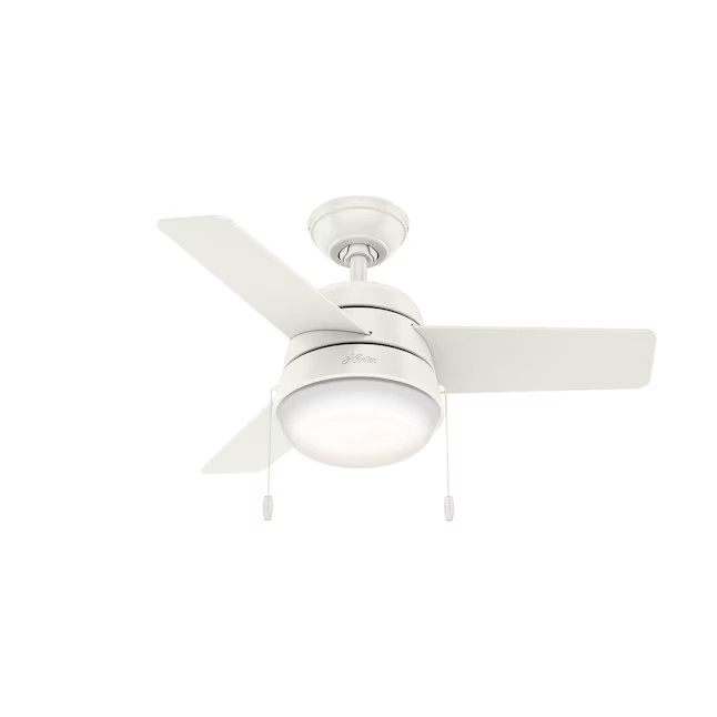 Hunter Aker 36-in Fresh White LED Indoor Downrod or Flush Mount Ceiling Fan with Light (3-Blade) | Lowe's