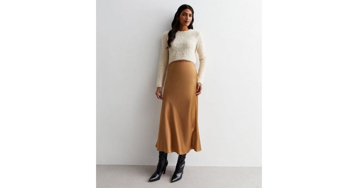 Camel Satin Bias Cut Midi Skirt | New Look | New Look (UK)