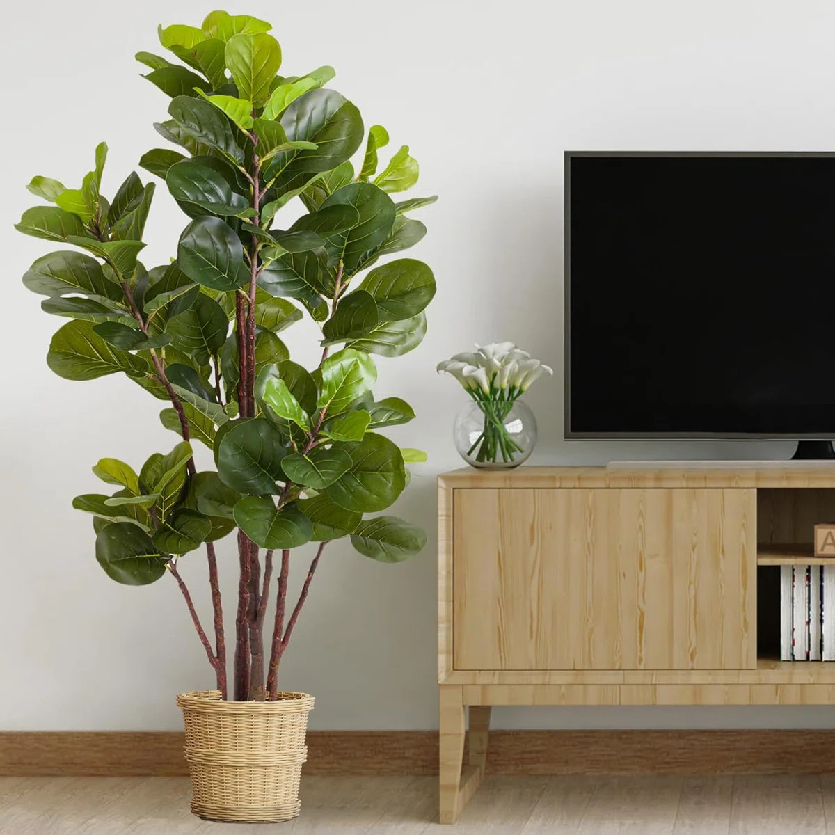 Artificial Fiddle Leaf Fig Tree - Realistic Leaf Faux Plant in Pot for Home & Office Decor | Wayfair North America