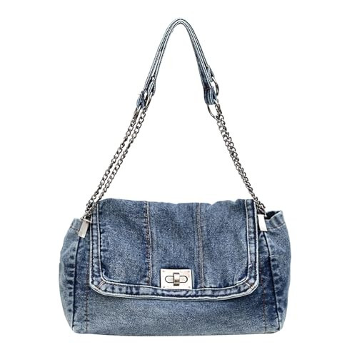 Denim Tote Bag for Women Jean Purses Adjustable Chain Shoulder Handbag Crossbody Bag Retro Zipper Trendy Hobo Purse light blue | Amazon (US)