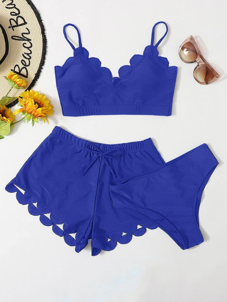 3pack Scallop Trim Bikini Swimsuit | SHEIN