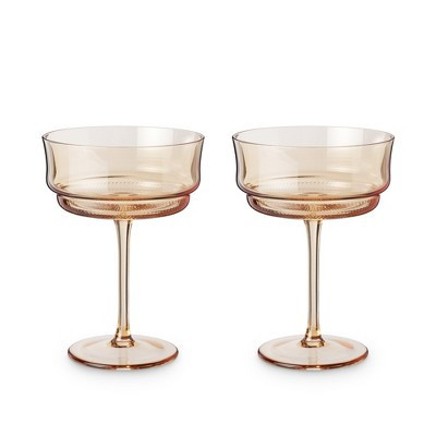 Twine Tulip Coupe Glasses, Gold Amber Tinted Drinking Stemmed Cocktail Tumblers or Wine Cups, Yellow Brown, 9 Oz, Set of 2, Copper | Target