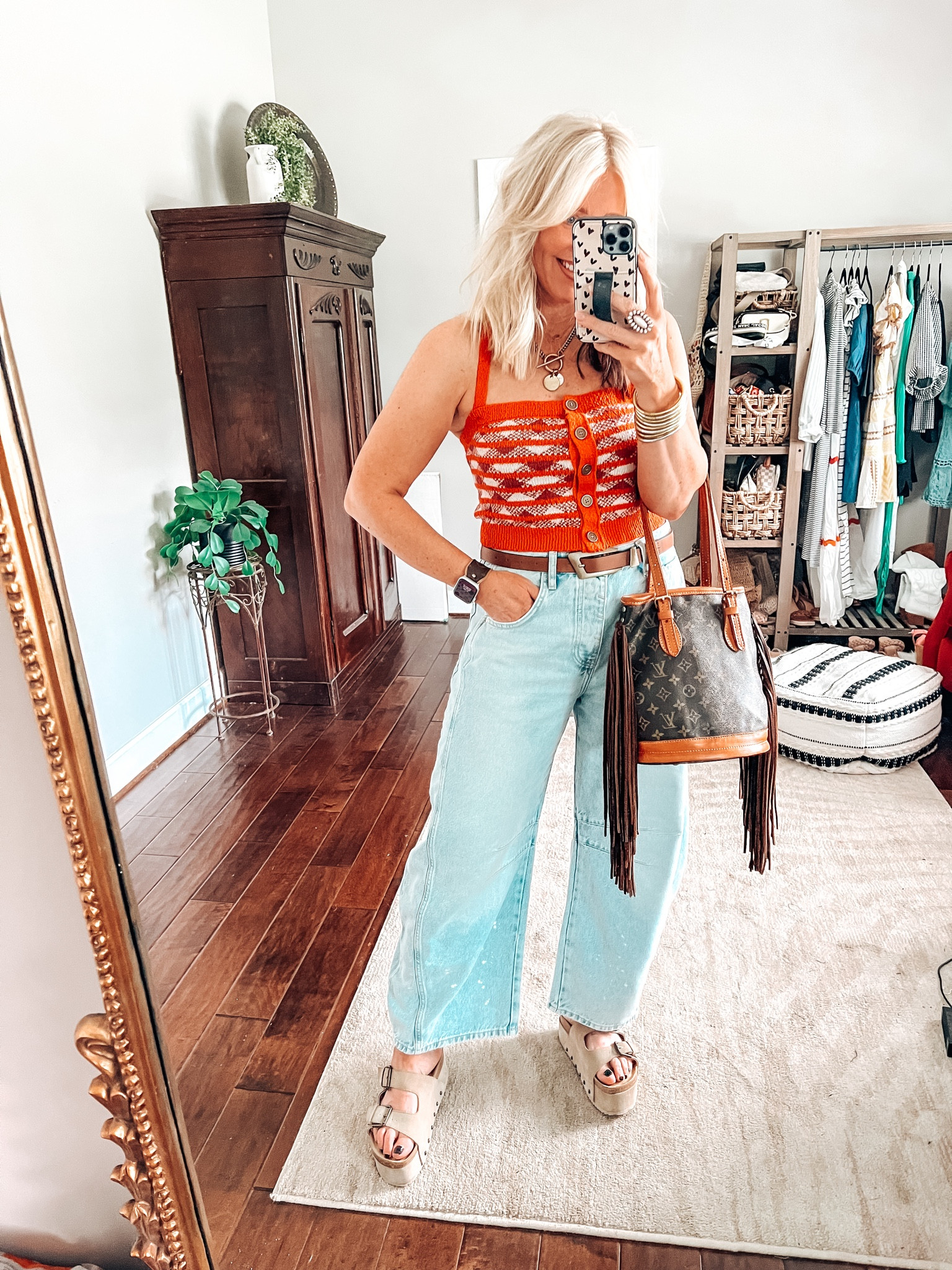 OOTD, free People, platform sandals, LV bag, barrel jeans, free People style, budha bracelets, women’s jeans, baggy jeans, comfy outfit, casual outfit 

#LTKover40 #LTKFind #LTKstyletip