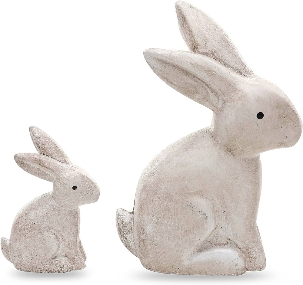 DN DECONATION Wooden Antique White 3D Bunny Rabbit Figurines for Spring Easter Decor Gift Set of ... | Amazon (US)