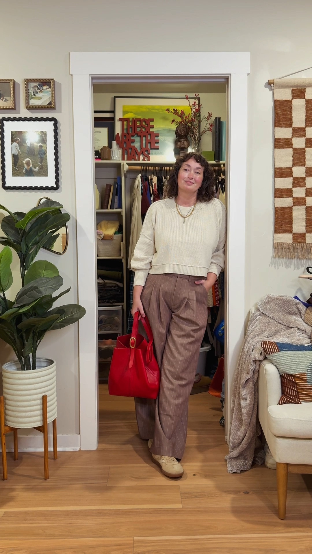 Wide leg trousers at 50% off sale price. Red purse 40% off price. Jewelry from Larissa Loden.

XL in crop sweater, XL in shirt, M in wide leg pants (would have preferred L)

Red tote bag chocolate brown pants

#LTKSeasonal #LTKMidsize #LTKOver40