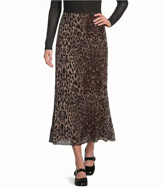 Blu Pepper Mesh Leopard Printed Midi Skirt -  L | Dillard's