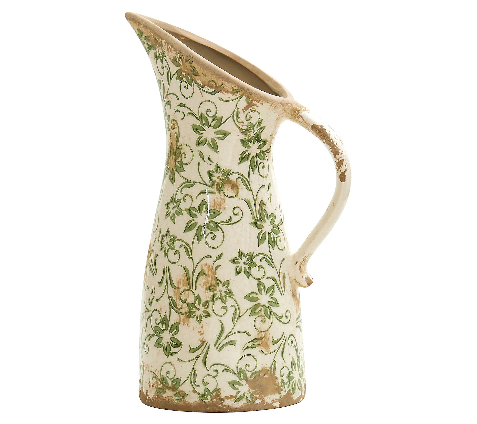 Nearly Natural 10"" Tuscan Ceramic Green Scroll tcher Vase | QVC