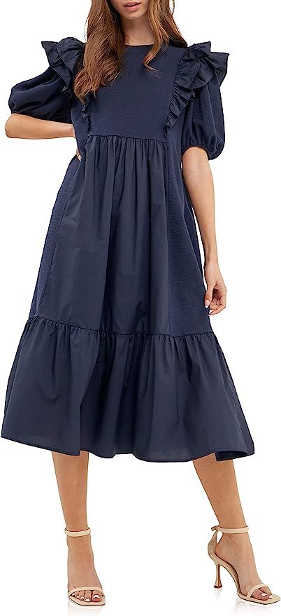 English Factory Women's Mixed Media Midi Dress | Amazon (US)