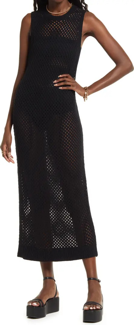 Open Stitch Sleeveless Cotton Blend Sweater Dress | Nordstrom