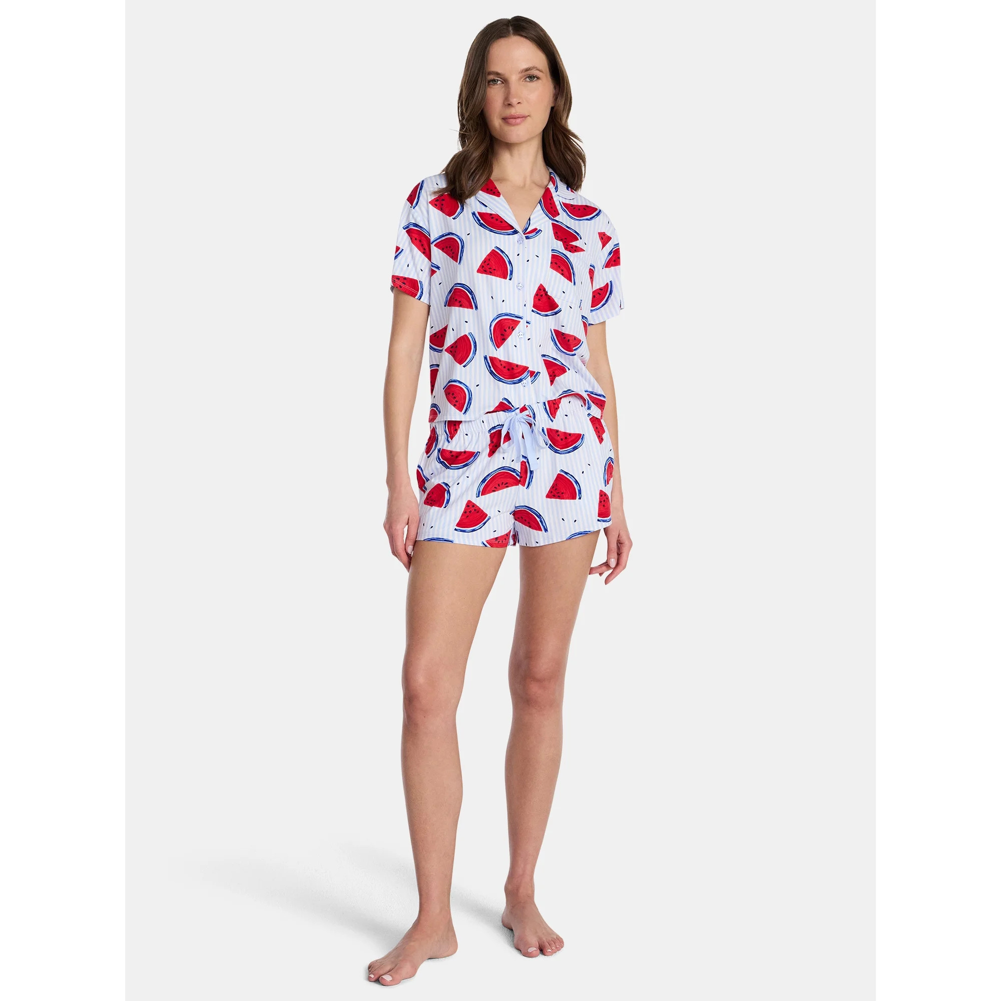 Watermelon Women's Knit Notch Collar Top and Shorts Pajama Set from Way to Celebrate, 2-Piece, Si... | Walmart (US)