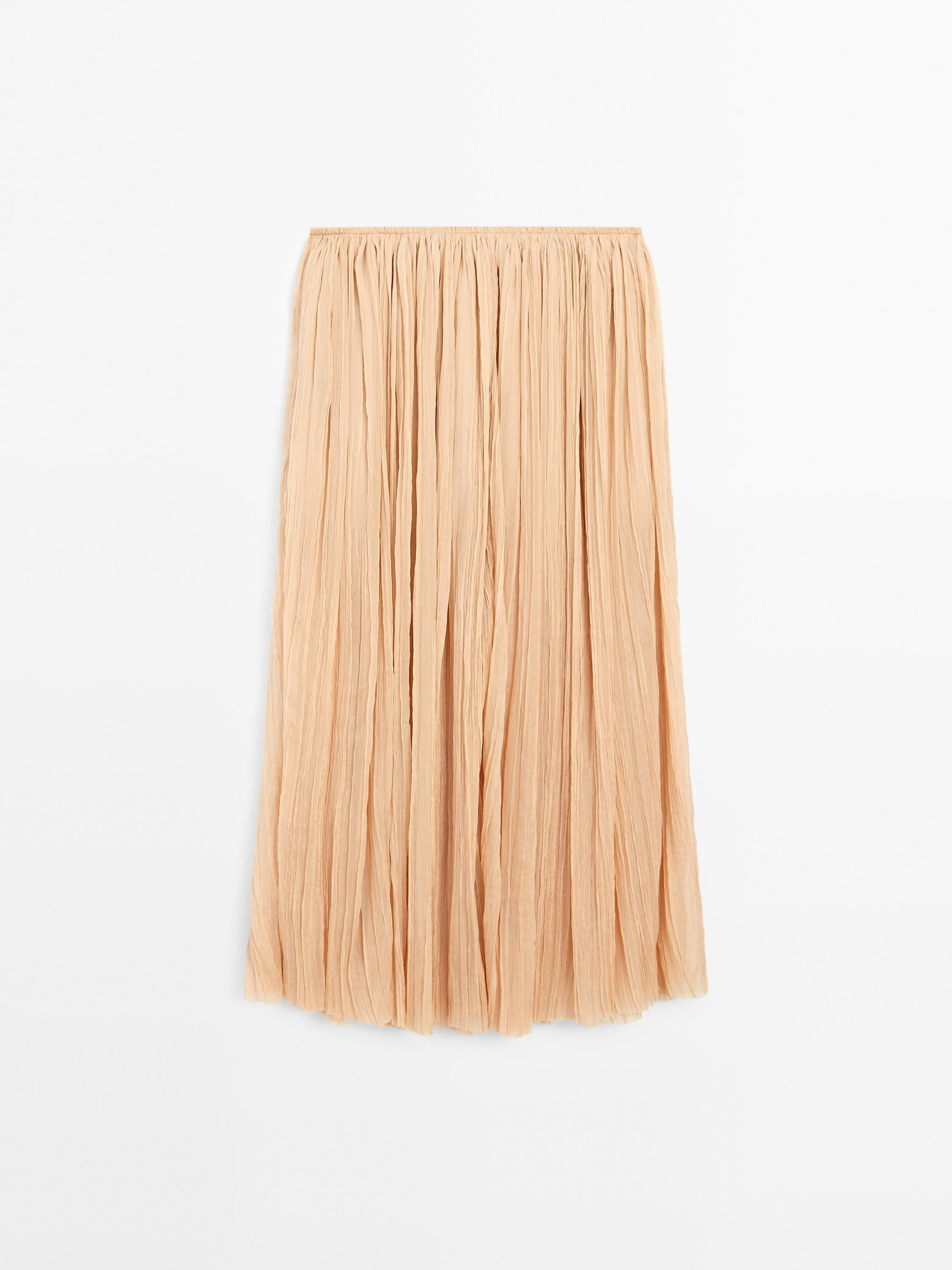 Pleated 100% silk midi skirt - Studio | Massimo Dutti US