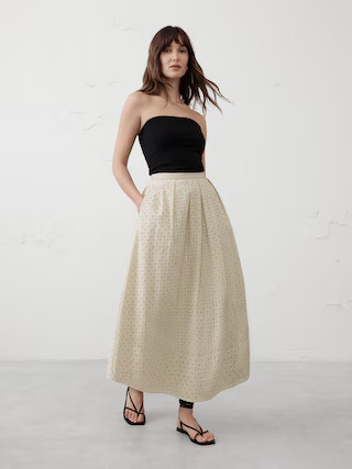 Pleated Eyelet Midi Skirt | Banana Republic Factory