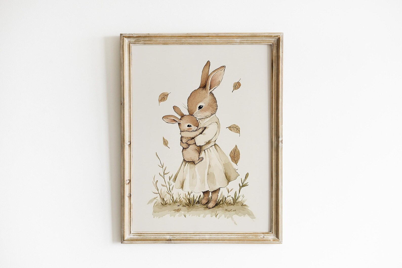Bunny Mom and Baby Nursery Art Print Bunny Rabbit Nursery Watercolor Bunny Art Vintage Printed an... | Etsy (US)