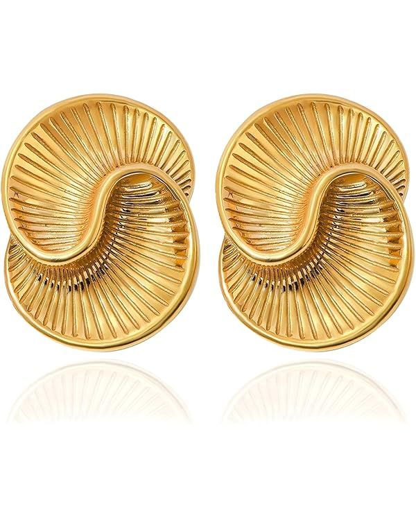 Chunky Gold Drop Earrings For Women Stainless Steel Textured Spiral Stud Dangle Earring Trendy La... | Amazon (US)