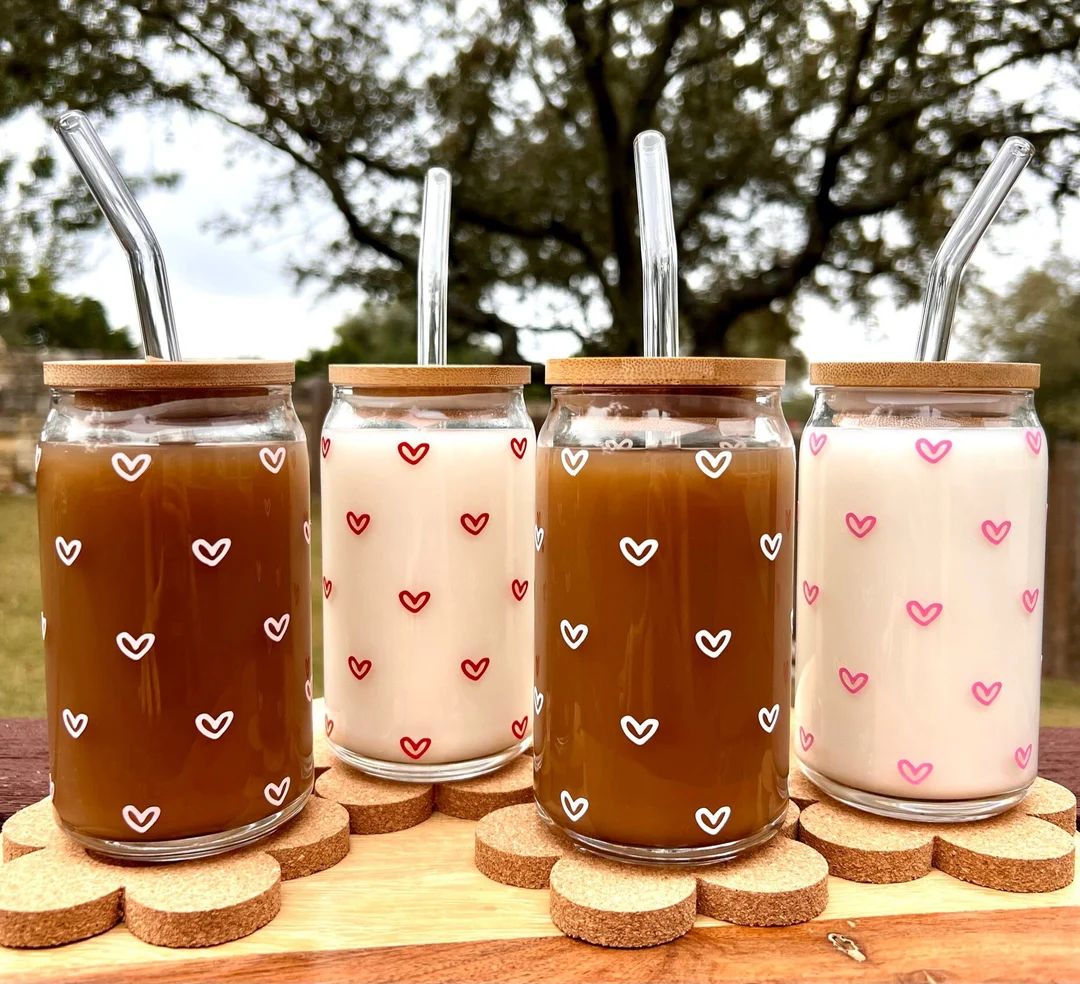 Mini Hearts Cup, Hearts Glass, Iced Coffee Glass,  Boho Glass,  Beer Can Glass, Trending Glass,  ... | Etsy (US)