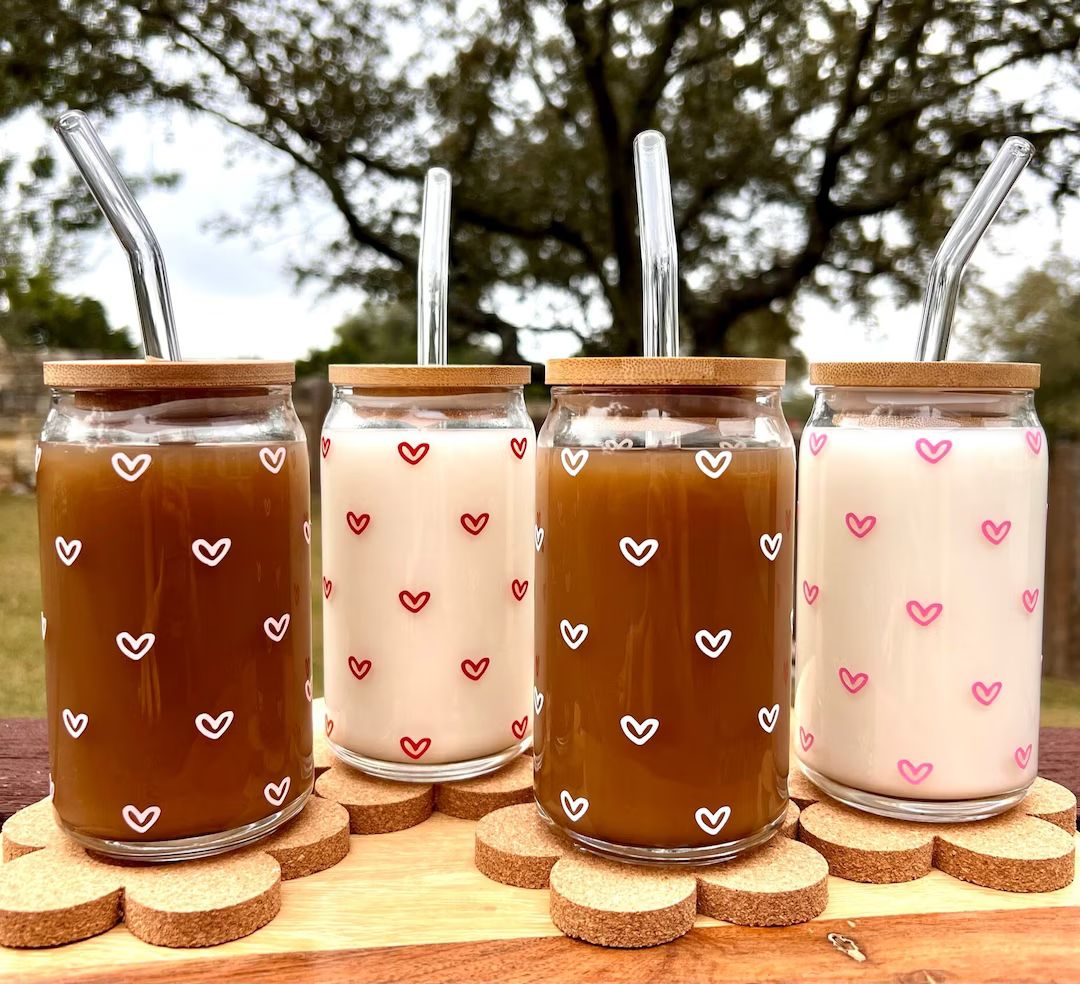 Mini Hearts Cup, Hearts Glass, Iced Coffee Glass, Boho Glass, Beer Can Glass, Trending Glass, Min... | Etsy (US)