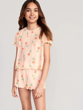 Rib-Knit Lettuce-Edge Pajama T-Shirt & Shorts Set for Girls | Old Navy (US)