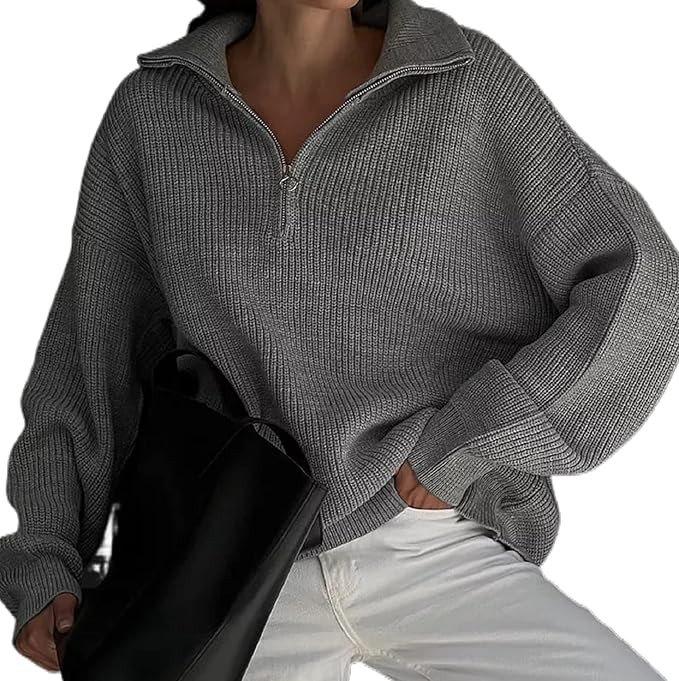 Women Oversized Half Zip Sweater Long Sleeve Quarter Zipper Pullover Tops Solid Color Trendy Fall... | Amazon (US)