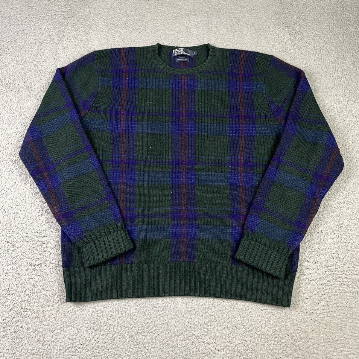 Vintage Polo Ralph Lauren Sweater Men Large Green Plaid Lambs Wool Knit Pullover | eBay US