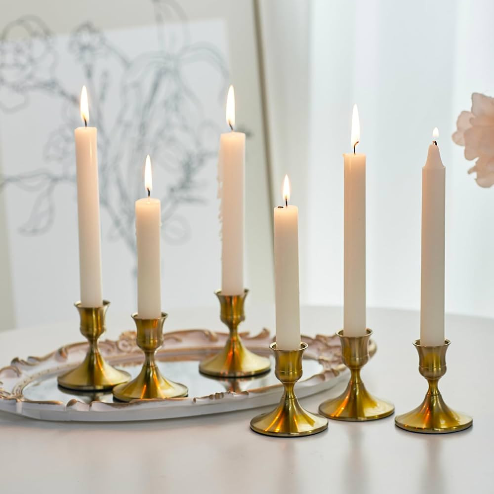 Gold Taper Candle Holder, Brass Candlestick Holders, Vintage Metal for Table Centerpieces Wedding... | Amazon (US)