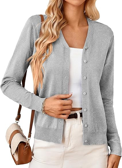 GRACE KARIN Women's Long Sleeve Button Down Vee Neck Classic Sweater Knit Cardigan | Amazon (US)