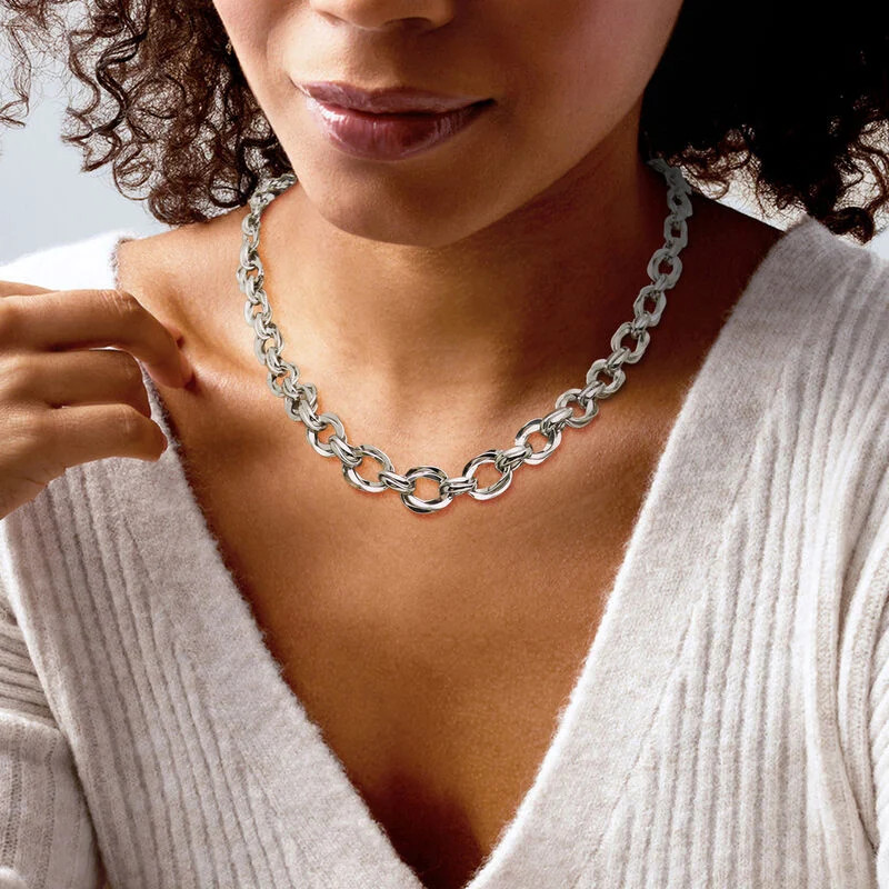 Sterling Silver Graduated Oval-Link Necklace. 18" | Ross-Simons