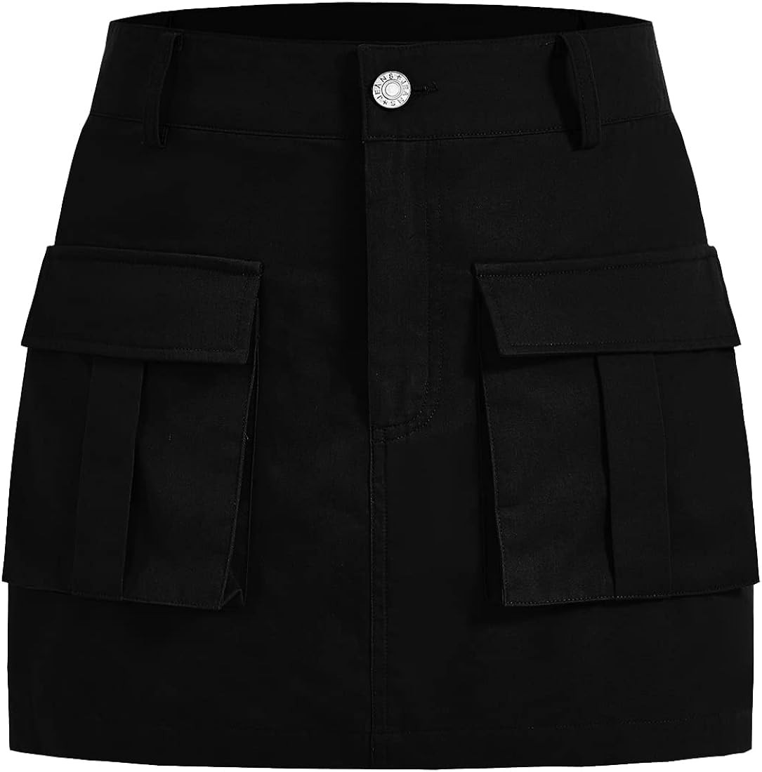 Verdusa Women's High Waist Mini Cargo Skirt Casual Zipper Solid Short Skirt | Amazon (US)
