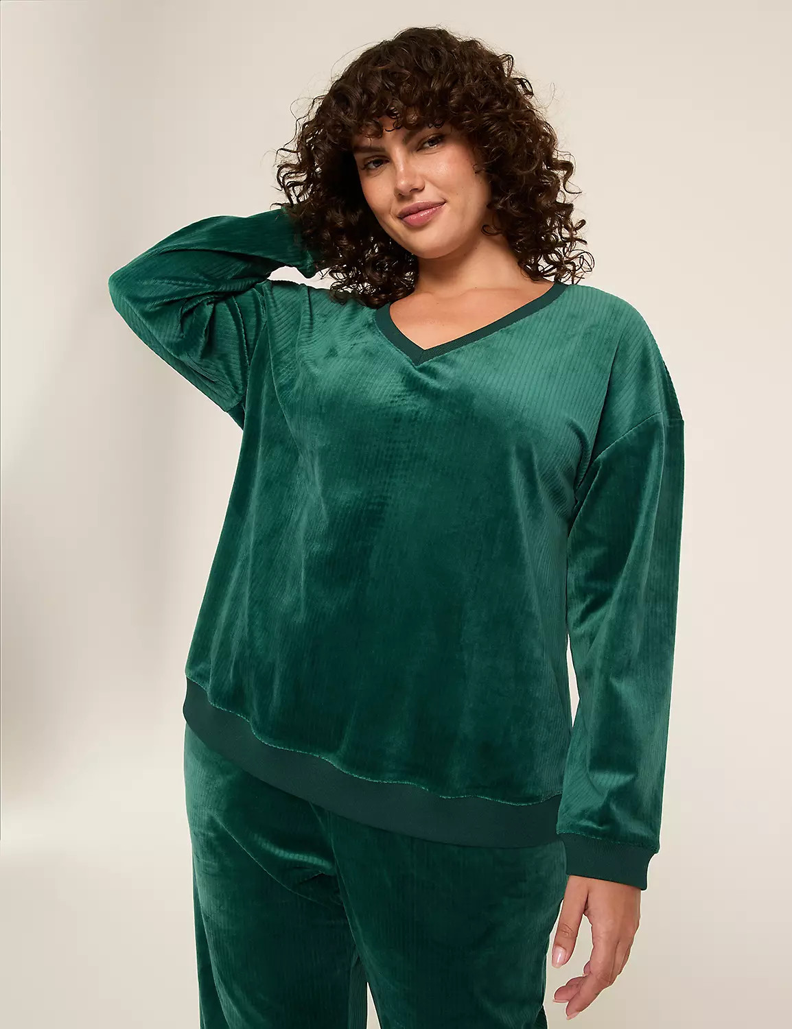LIVI Ribbed Velour V-Neck Sweatshirt | Lane Bryant (US)
