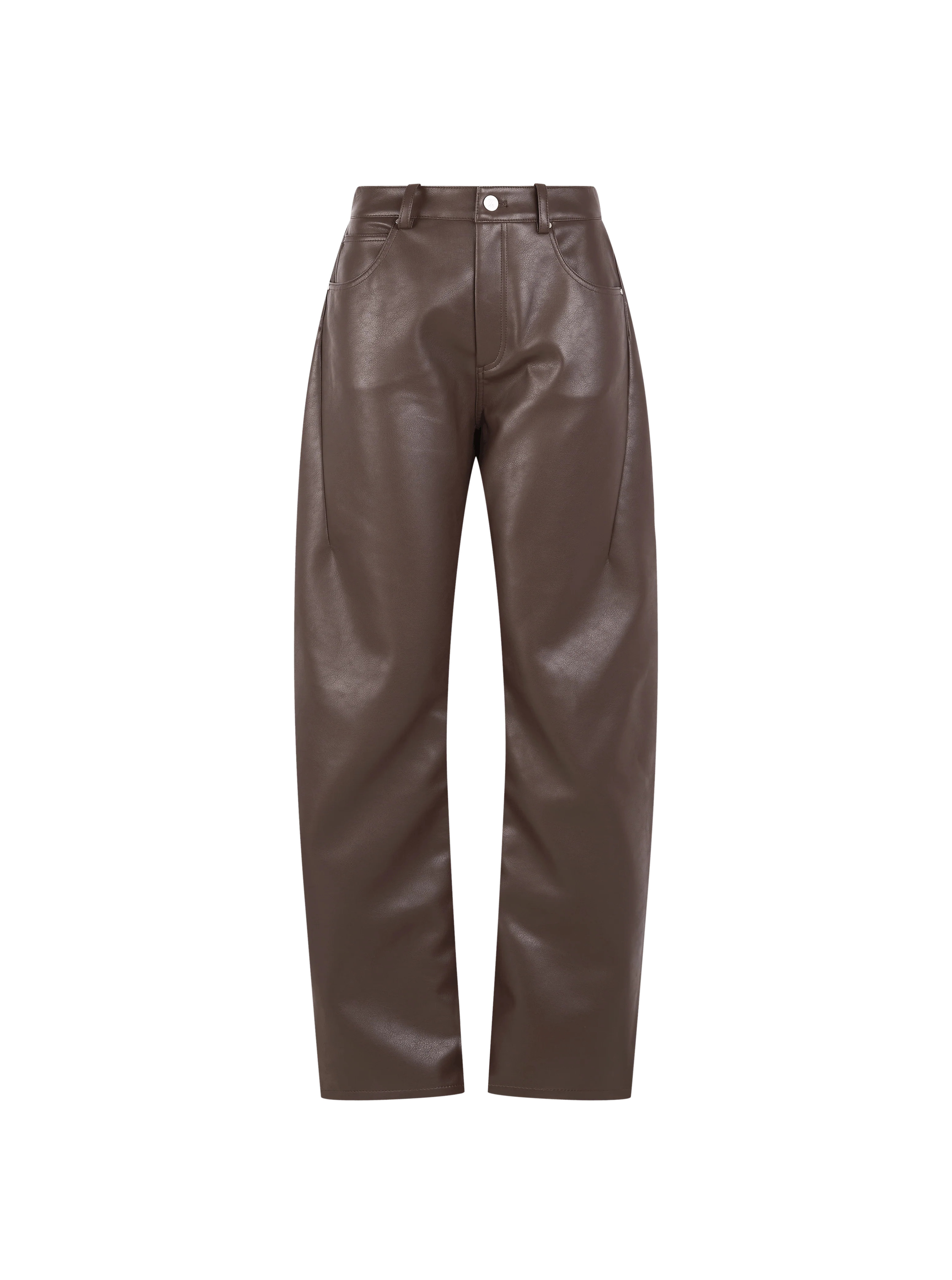 Barrel Leather-Effect Trousers - Brown | Maebe