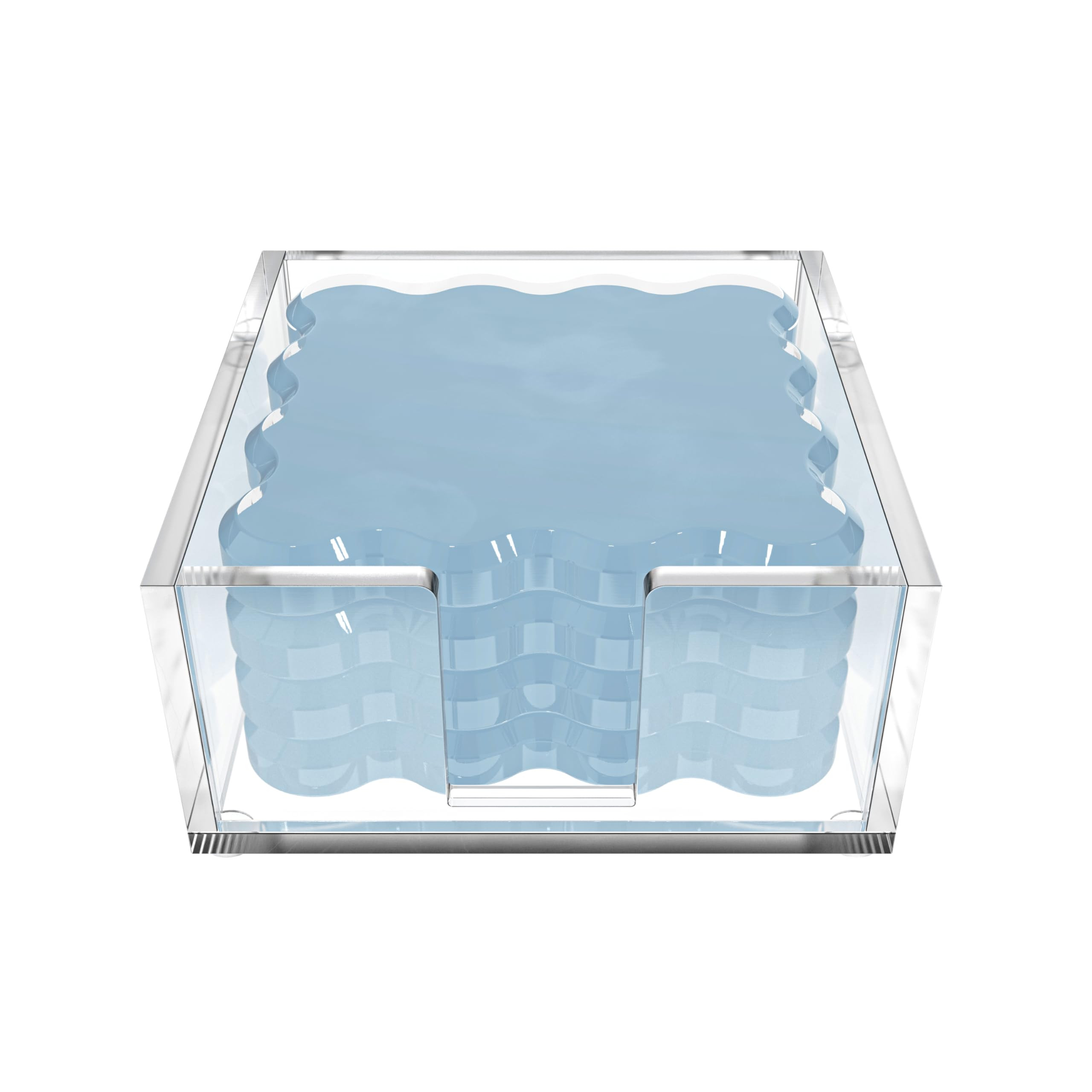 Square Scalloped Acrylic Drink Coaster Set 4‑Pack with Square Holder (Light Blue) | Amazon (US)