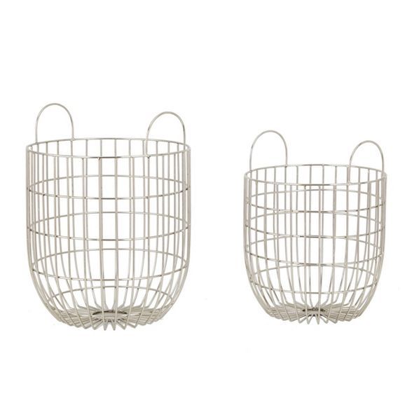 Set of 2 Contemporary Iron Storage Baskets Silver - Olivia & May | Target