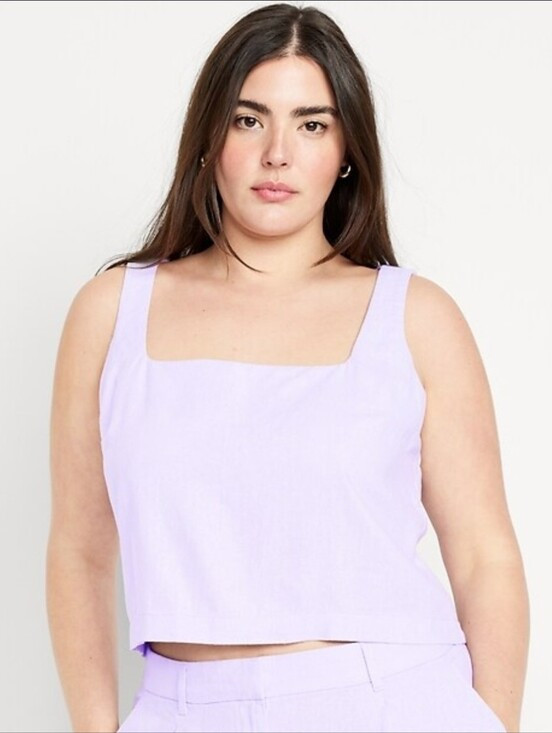 Old Navy Lavender Aura Purple Cropped Square Neck Linen Blend Tank Top - Large | Poshmark