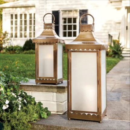 Click for more info about Saylor Scalloped Edge Candle Lantern Brass with Frosted Glass panels