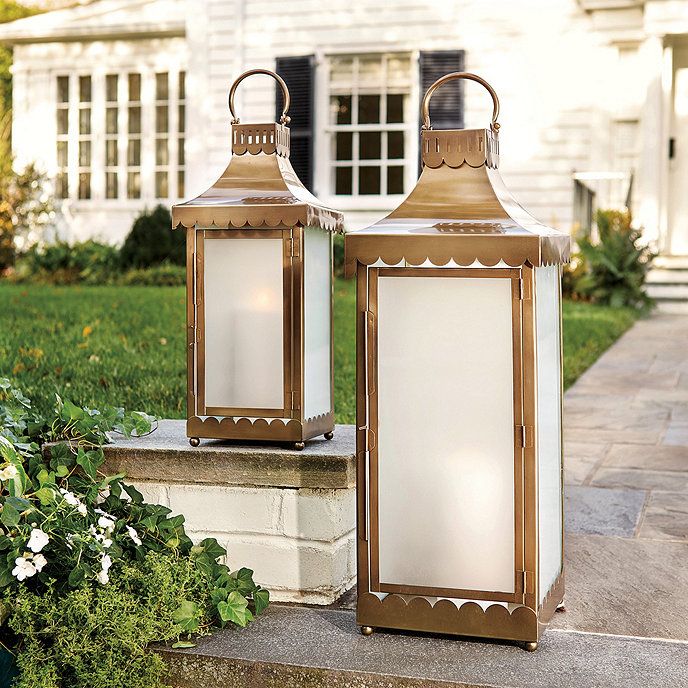 Saylor Scalloped Edge Candle Lantern Brass with Frosted Glass panels | Ballard Designs, Inc.