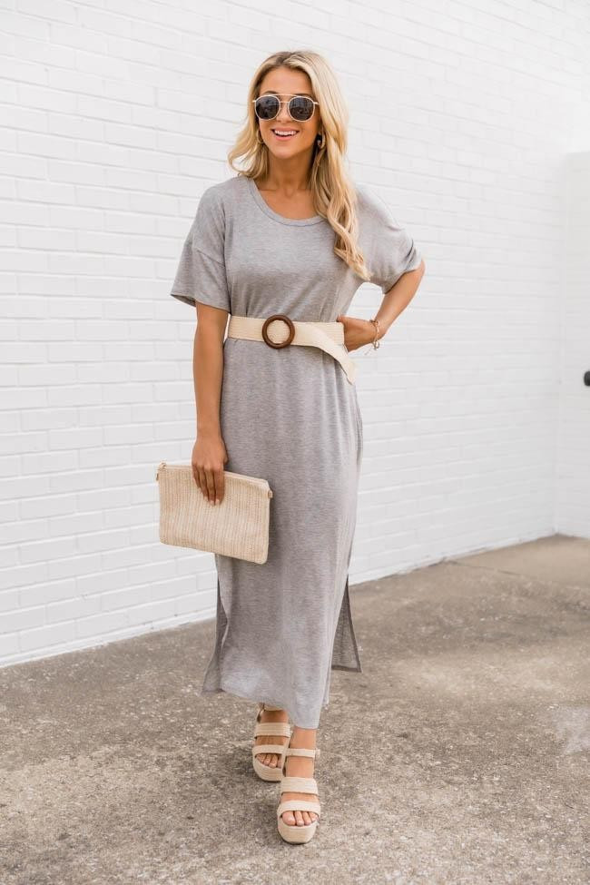 Simple Melody Midi Grey Dress | The Pink Lily Boutique