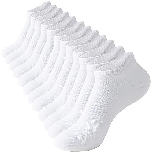 ACCFOD Womens White Ankle Socks Athletic Running Low Cut Socks With Tab 6-9 | Amazon (US)