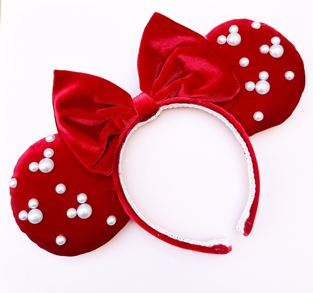 Red Velvet Pearl Minnie Mouse Disney Ears Red Christmas Minnie Ears | Etsy (US)