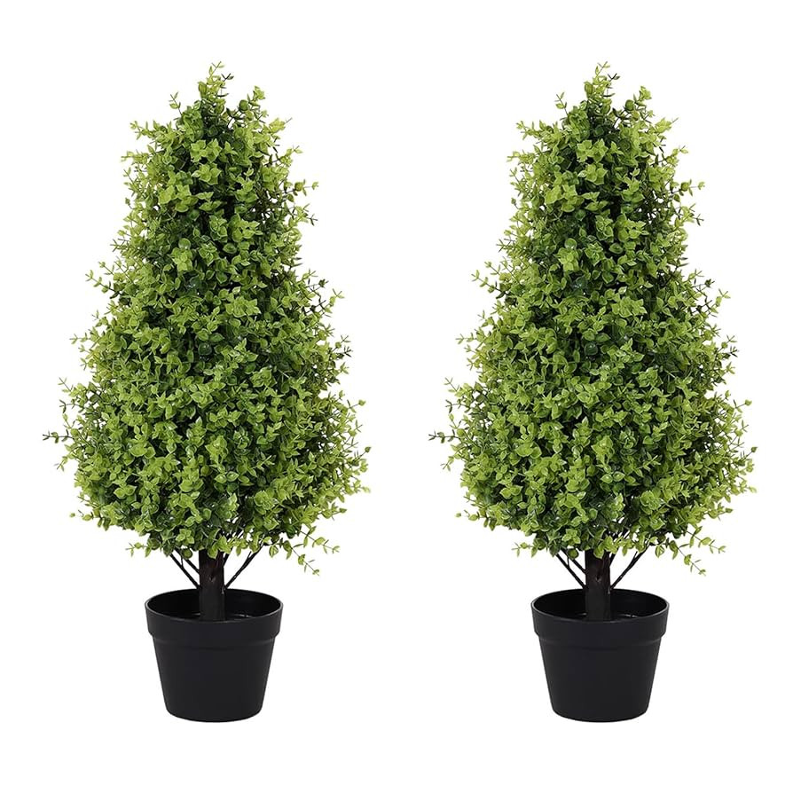 30" Tall Artificial Boxwood Topiary Trees, Set of 2 – UV Resistant Faux Evergreen Shrubs and Bu... | Amazon (US)